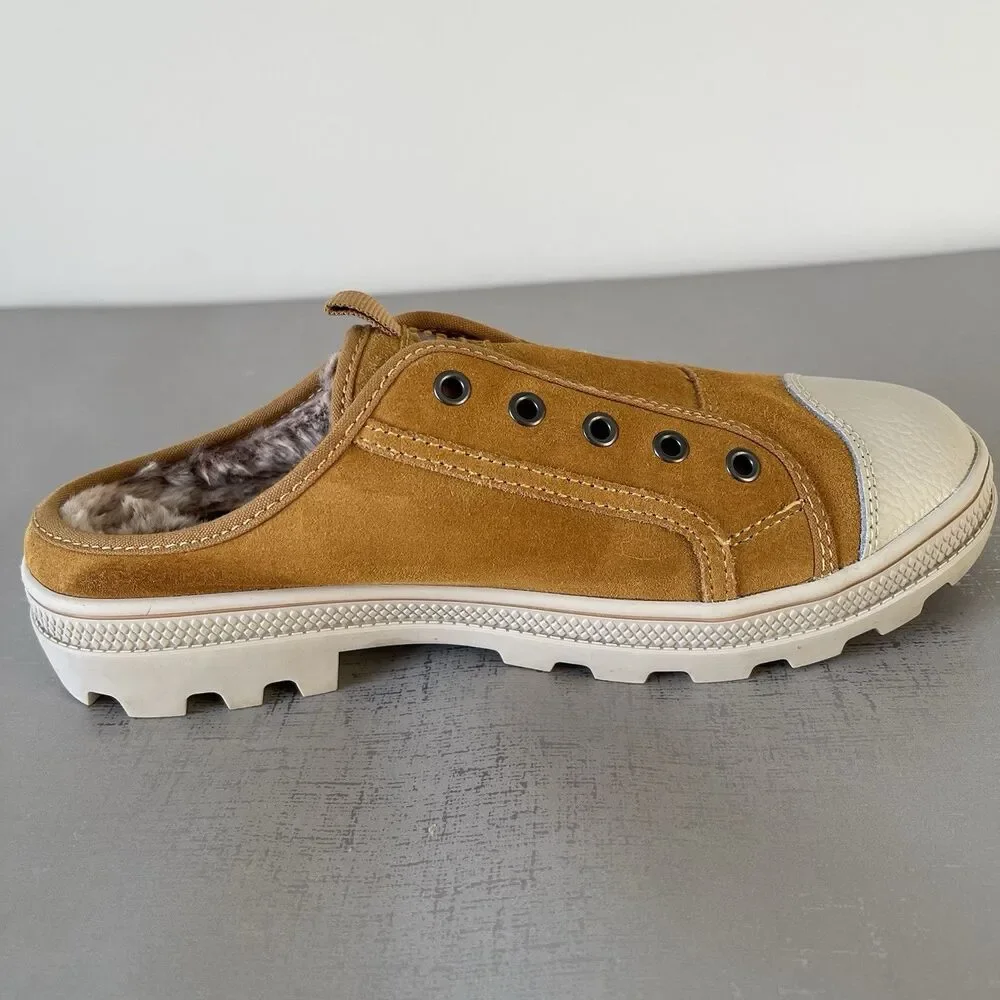 Skechers Suede Cozy Lug Sole Mule Sneakers Yellow Womens‎ 7.5 Slip On Shoes